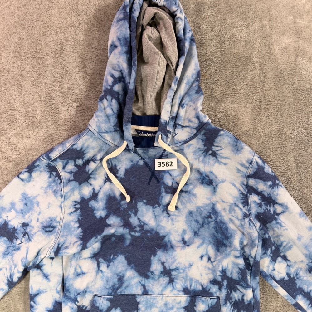 Chubbies Hoodie‎ Mens Medium Blue Tie Dye French Terry Pineapple Logo Pullover